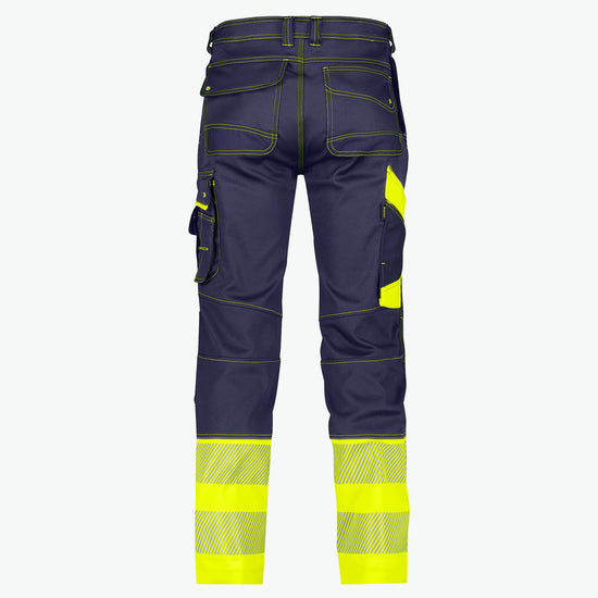 Dassy Princeton Stretch hogezichtbaarheidsbroek - Marineblauw/Fluogeel Werkbroek HiVis Dassy