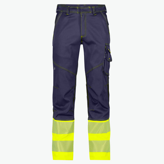 Dassy Princeton Stretch hogezichtbaarheidsbroek - Marineblauw/Fluogeel Werkbroek HiVis Dassy