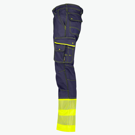 Dassy Princeton Stretch hogezichtbaarheidsbroek - Marineblauw/Fluogeel Werkbroek HiVis Dassy