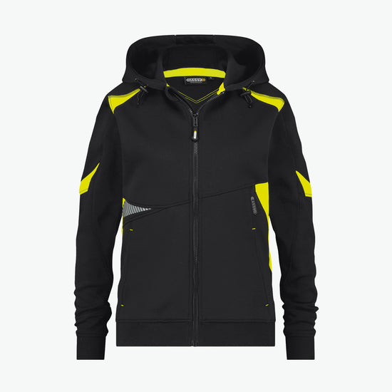 Dassy Santos Women Hoodie voor dames - Zwart/Fluogeel Werkhoodie Dames Dassy