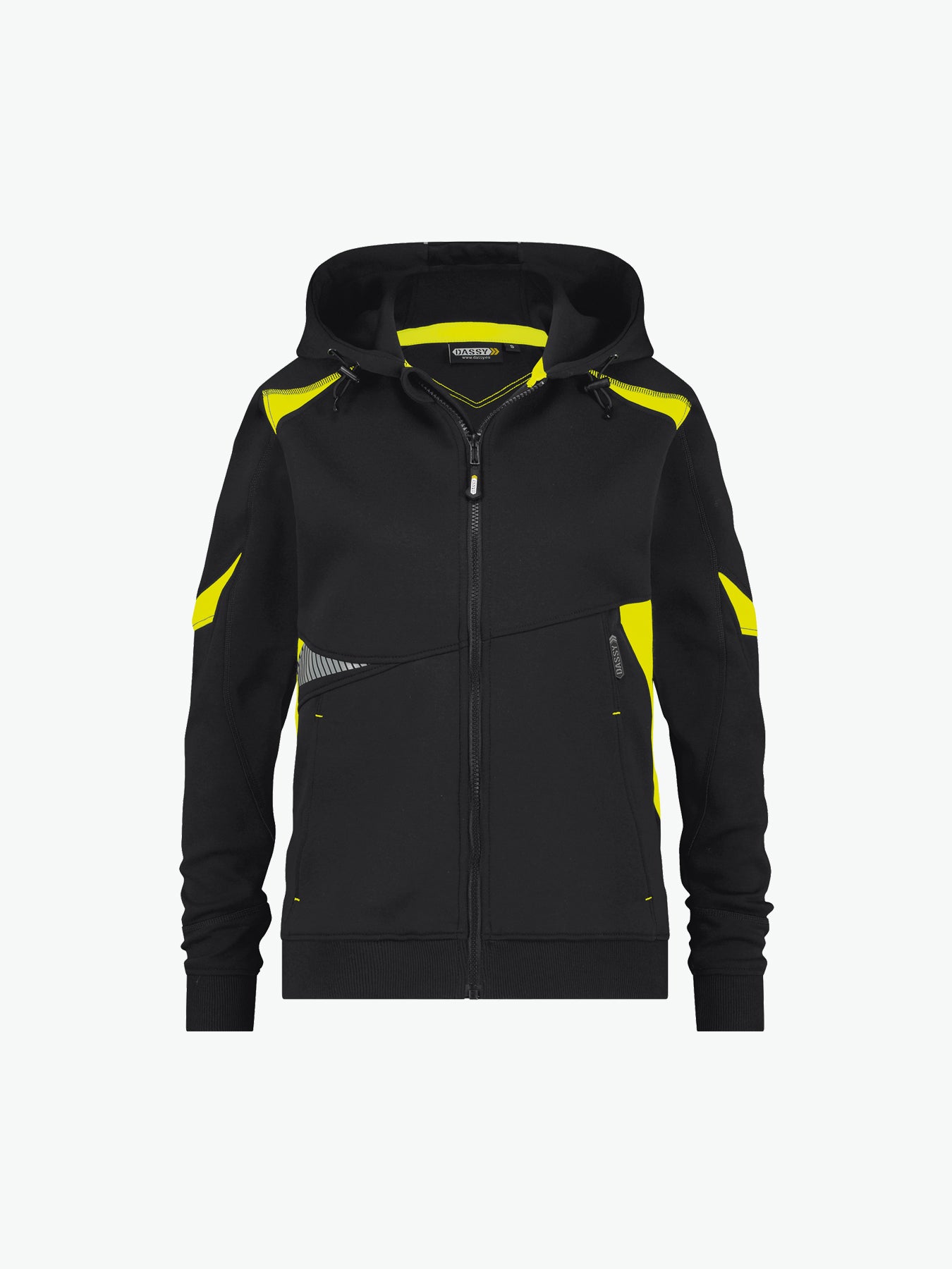 Dassy Santos Women Hoodie voor dames - Zwart/Fluogeel Werkhoodie Dames Dassy