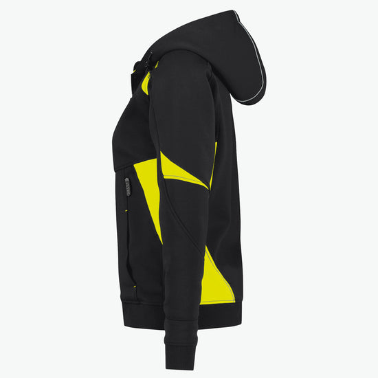 Dassy Santos Women Hoodie voor dames - Zwart/Fluogeel Werkhoodie Dames Dassy
