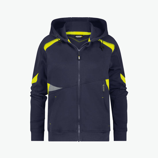 Dassy Santos Women Hoodie voor dames - Nachtblauw/Fluogeel Werkhoodie Dames Dassy