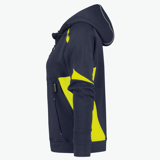 Dassy Santos Women Hoodie voor dames - Nachtblauw/Fluogeel Werkhoodie Dames Dassy