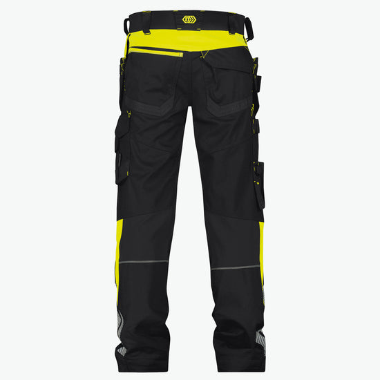 Dassy Shanghai Holsterzakkenbroek met stretch en kniezakken - Zwart/Fluogeel Werkbroek Dassy