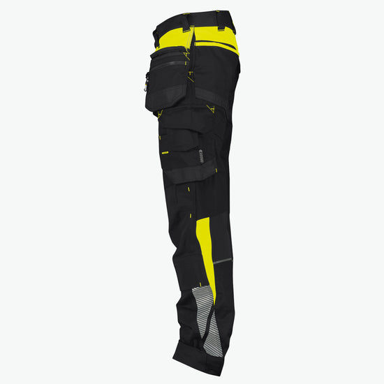 Dassy Shanghai Holsterzakkenbroek met stretch en kniezakken - Zwart/Fluogeel Werkbroek Dassy