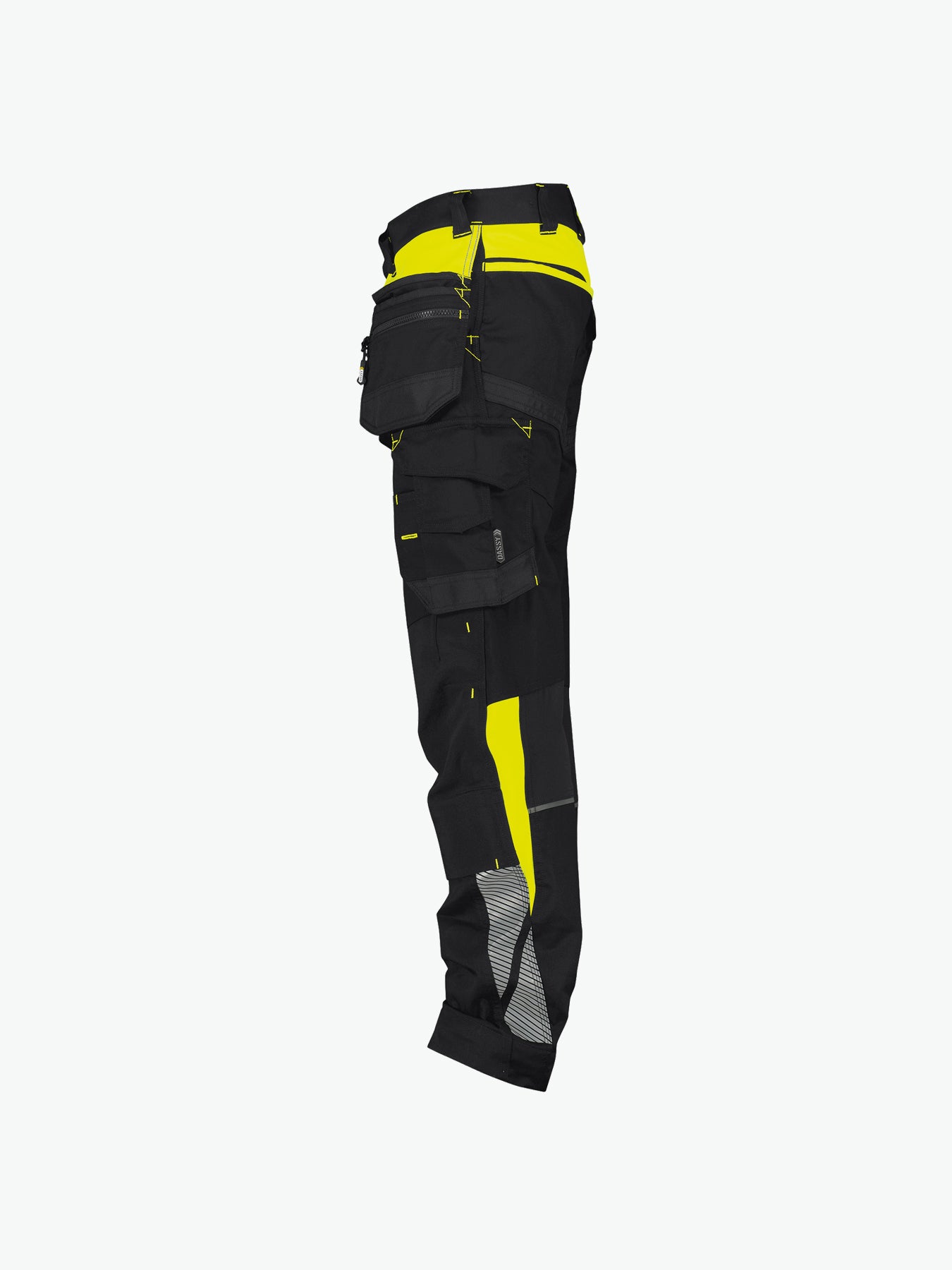 Dassy Shanghai Holsterzakkenbroek met stretch en kniezakken - Zwart/Fluogeel Werkbroek Dassy