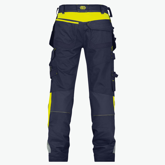 Dassy Shanghai Holsterzakkenbroek met stretch en kniezakken - Nachtblauw/Fluogeel Werkbroek Dassy