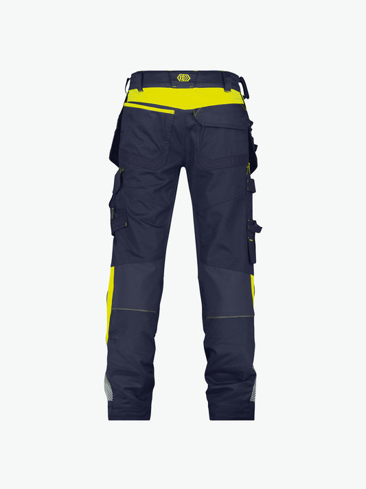 Dassy Shanghai Holsterzakkenbroek met stretch en kniezakken - Nachtblauw/Fluogeel Werkbroek Dassy
