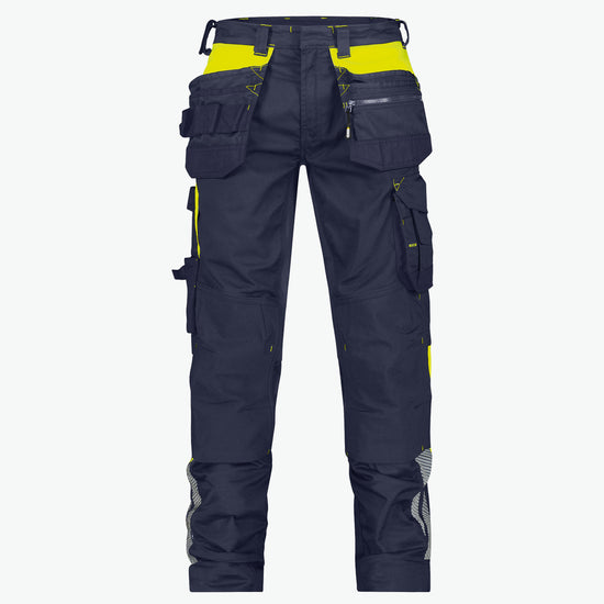 Dassy Shanghai Holsterzakkenbroek met stretch en kniezakken - Nachtblauw/Fluogeel Werkbroek Dassy