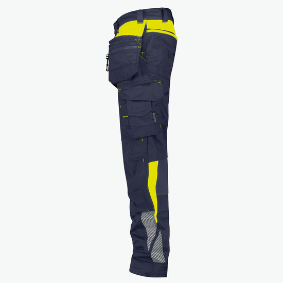 Dassy Shanghai Holsterzakkenbroek met stretch en kniezakken - Nachtblauw/Fluogeel Werkbroek Dassy