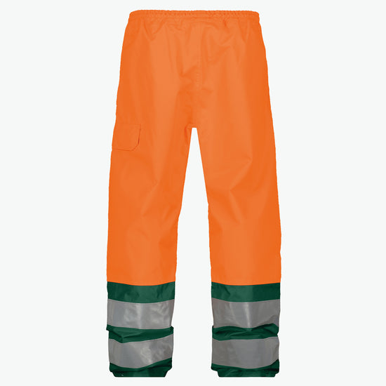 Dassy Sola Hogezichtbaarheidsregenbroek - Fluo-Oranje/Flessengroen Werkbroek HiVis Dassy