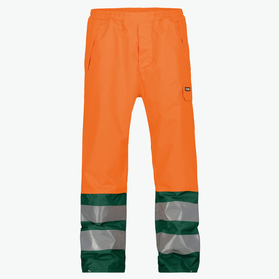Dassy Sola Hogezichtbaarheidsregenbroek - Fluo-Oranje/Flessengroen Werkbroek HiVis Dassy
