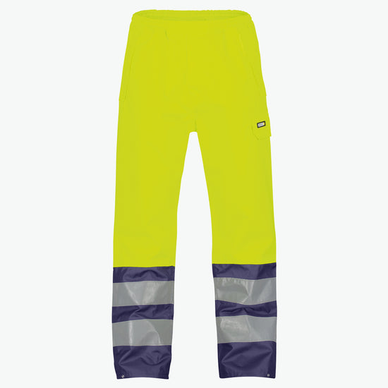 Dassy Sola Hogezichtbaarheidsregenbroek - Fluogeel/Marineblauw Werkbroek HiVis Dassy