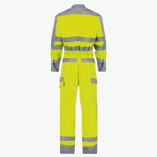 Dassy Spencer Multinorm hogezichtbaarheidsoverall met kniezakken - Fluogeel/Grafietgrijs Werkbroek HiVis Dassy