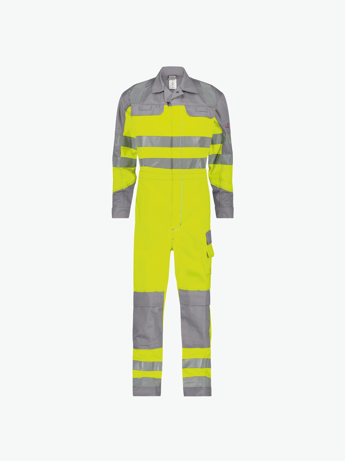 Dassy Spencer Multinorm hogezichtbaarheidsoverall met kniezakken - Fluogeel/Grafietgrijs Werkbroek HiVis Dassy