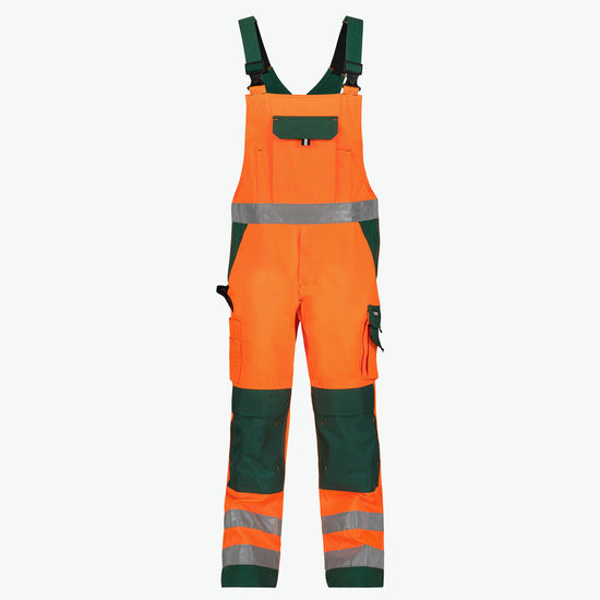 Dassy Toulouse Hogezichtbaarheidsbretelbroek met kniezakken - Fluo-Oranje/Flessengroen Werkbroek HiVis Dassy