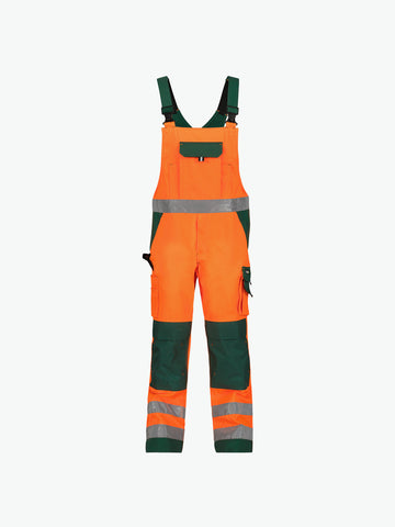 Dassy Toulouse Hogezichtbaarheidsbretelbroek met kniezakken - Fluo-Oranje/Flessengroen Werkbroek HiVis Dassy