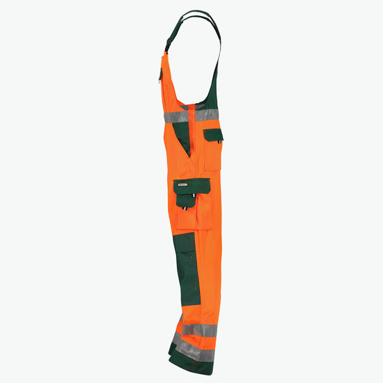 Dassy Toulouse Hogezichtbaarheidsbretelbroek met kniezakken - Fluo-Oranje/Flessengroen Werkbroek HiVis Dassy