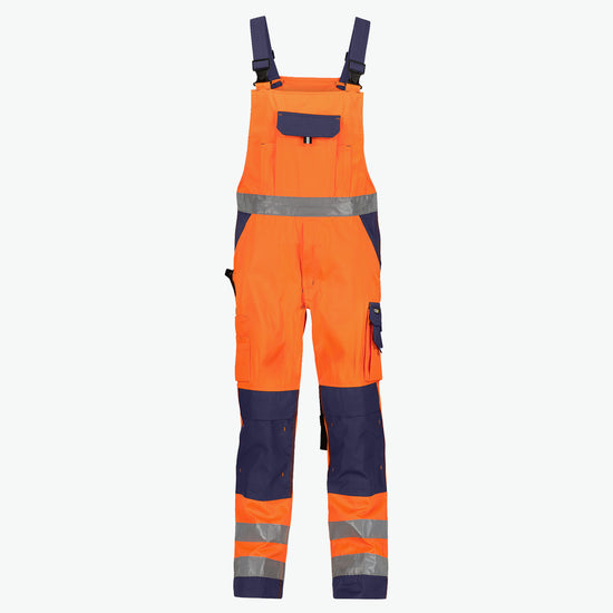 Dassy Toulouse Hogezichtbaarheidsbretelbroek met kniezakken - Fluo-Oranje/Marineblauw Werkbroek HiVis Dassy