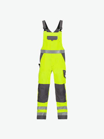 Dassy Toulouse Hogezichtbaarheidsbretelbroek met kniezakken - Fluogeel/Cementgrijs Werkbroek HiVis Dassy