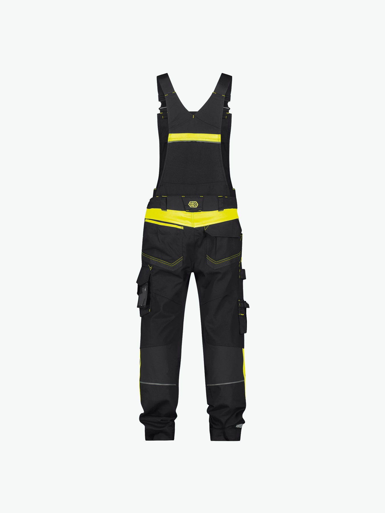 Dassy Ulsan Bretelbroek met stretch en kniezakken - Zwart/Fluogeel Werkbroek Dassy