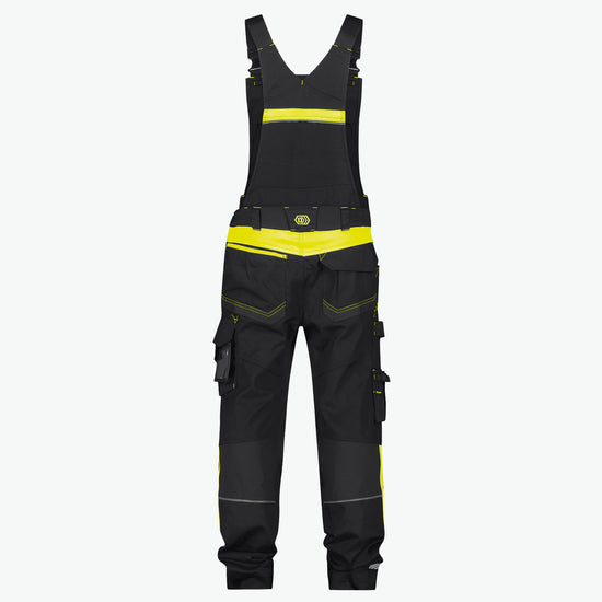 Dassy Ulsan Bretelbroek met stretch en kniezakken - Zwart/Fluogeel Werkbroek Dassy
