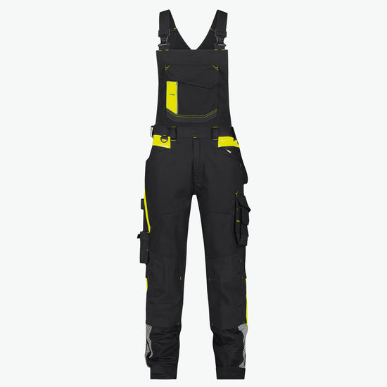 Dassy Ulsan Bretelbroek met stretch en kniezakken - Zwart/Fluogeel Werkbroek Dassy