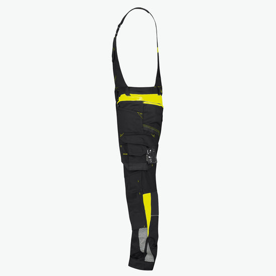 Dassy Ulsan Bretelbroek met stretch en kniezakken - Zwart/Fluogeel Werkbroek Dassy