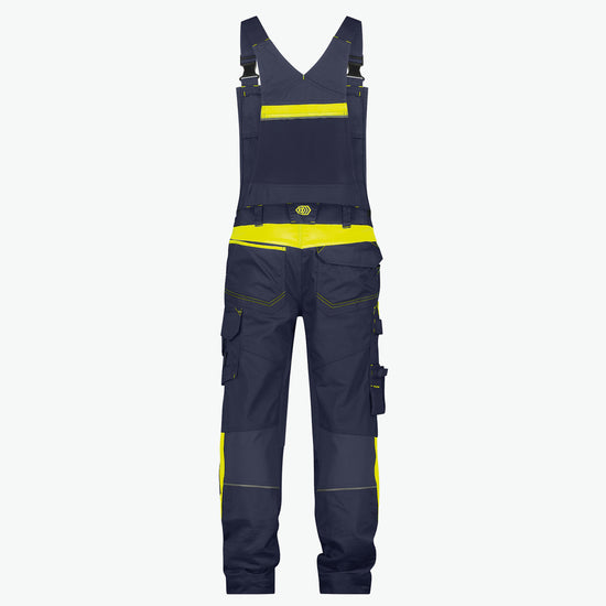 Dassy Ulsan Bretelbroek met stretch en kniezakken - Nachtblauw/Fluogeel Werkbroek Dassy