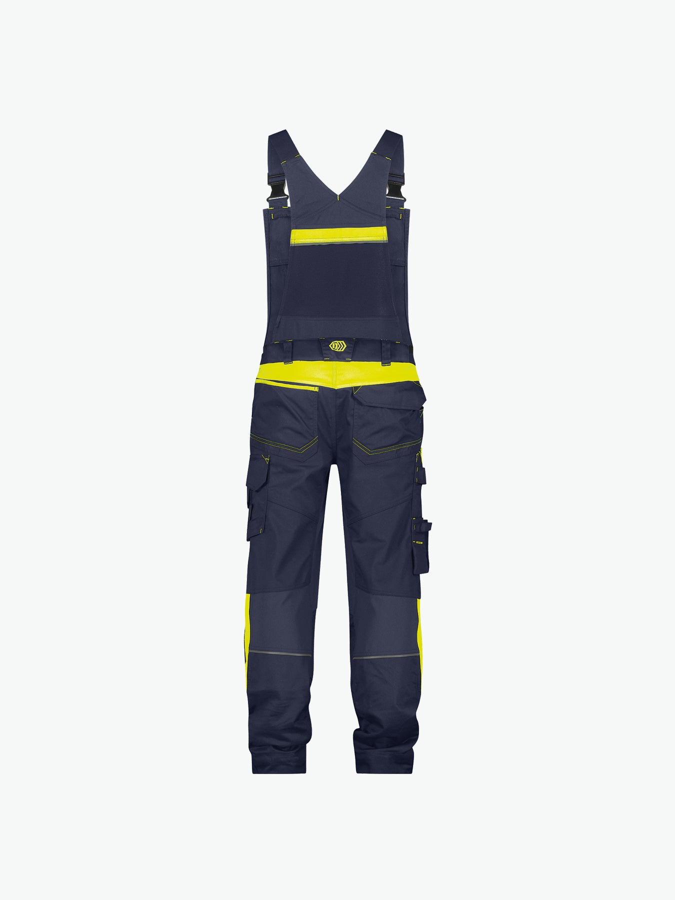 Dassy Ulsan Bretelbroek met stretch en kniezakken - Nachtblauw/Fluogeel Werkbroek Dassy