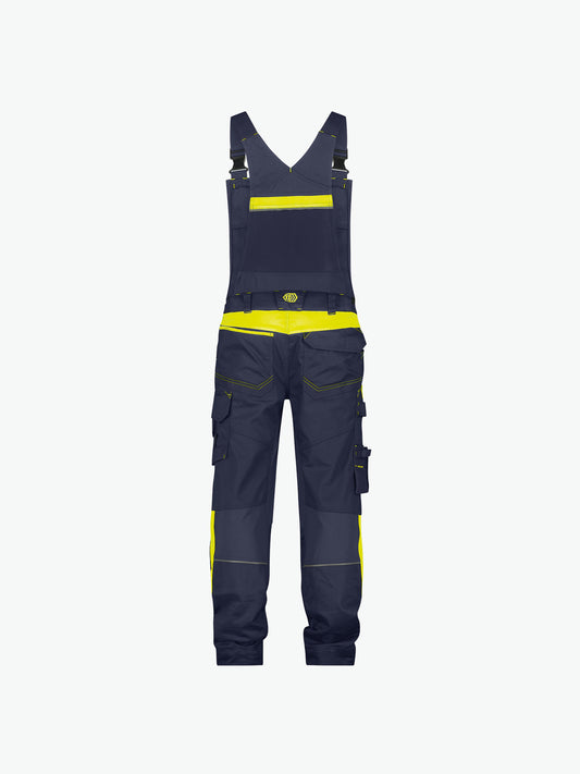 Dassy Ulsan Bretelbroek met stretch en kniezakken - Nachtblauw/Fluogeel Werkbroek Dassy
