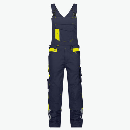 Dassy Ulsan Bretelbroek met stretch en kniezakken - Nachtblauw/Fluogeel Werkbroek Dassy