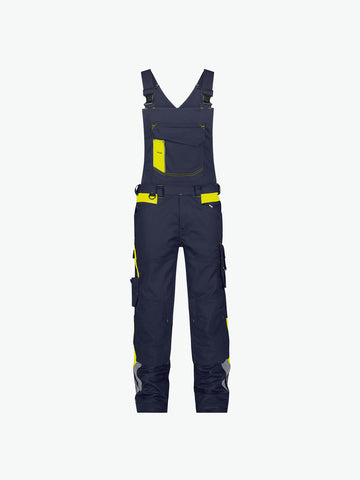 Dassy Ulsan Bretelbroek met stretch en kniezakken - Nachtblauw/Fluogeel Werkbroek Dassy