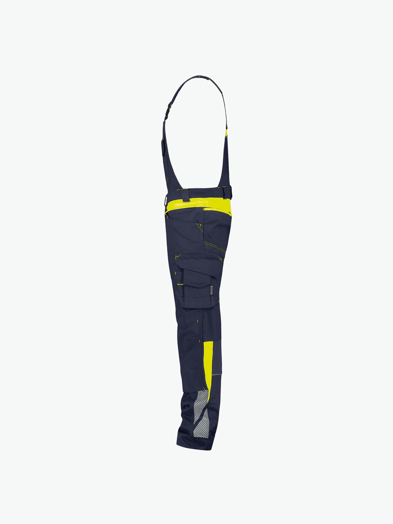 Dassy Ulsan Bretelbroek met stretch en kniezakken - Nachtblauw/Fluogeel Werkbroek Dassy