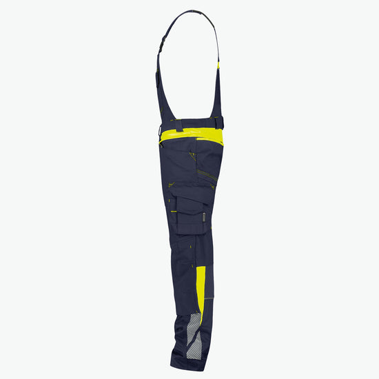 Dassy Ulsan Bretelbroek met stretch en kniezakken - Nachtblauw/Fluogeel Werkbroek Dassy