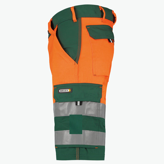 Dassy Venna Hogezichtbaarheidsshort - Flessengroen/Fluo-Oranje Korte Werkbroek HiVis Dassy