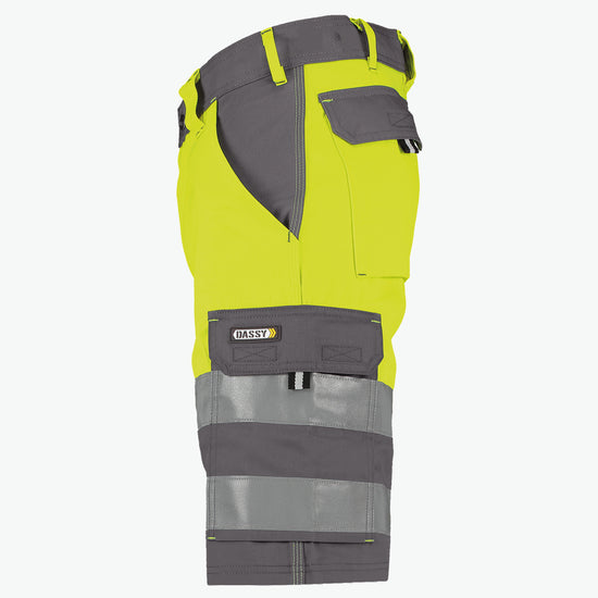 Dassy Venna Hogezichtbaarheidsshort - Cementgrijs/Fluogeel Korte Werkbroek HiVis Dassy